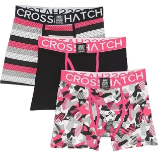 Crosshatch - "Crystaline" Boxershorts für Herren (3er-Pack) (Fuchsie/Schwarz/Grau)