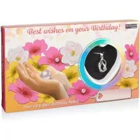 BRUBAKER Perlenketten-Set Happy Birthday Wunschperle für Geburtstag (Muschel mit echter Perle als Geschenkset für Freunde und Familie, Set), Halskette mit Silber Anhänger