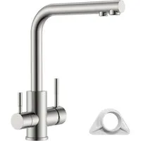 LuxusKollektion Küchenarmatur 3 Wege Wasserhahn Küche 360° Drehbar Edelstahl Gebürstet