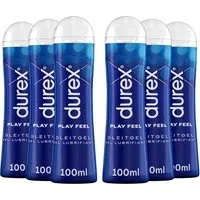 durex Gleitgel Play Feel, Spar-Pack, 6-tlg., Leichtes seidiges Gleitmittel für gefühlsechtes Empfinden