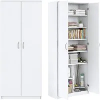 Home Collective Mehrzweckschrank mit 8 Fächern Besenschrank Haushaltsschrank (74 cm breit aus Laminatplatte und hochwertigen Polymergriffen) in mattem Finish mit 6 Einlegeböden und 2 Türen weiß
