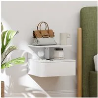 HOMCOM Nachttisch mit Schublade, offenes Fach (Nachtschrank, 1-St., hängend Beistelltisch), für Schlafzimmer, Wohnzimmer, Weiß, 39,8 x 35 x 31,6 cm