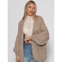 SASSYCLASSY Cardigan Oversize Strick Cardigan für Damen Flauschiger Cardigan mit offen fallendem Schnitt und Rippbündchen