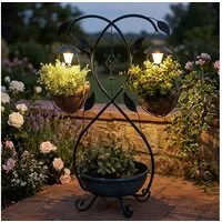 Harms Import LED Solarleuchte, LED-Leuchtmittel fest verbaut, Warmweiß, Pflanzenständer Solar Blumentopfleuchte Außenlampe