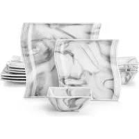 MALACASA Geschirr-Set Tafelservice FLORA für 6/4 Personen Marmor Geschirrset (12-tlg), 4 Personen, Porzellan