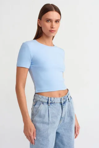 Damen Slim Fit Crop Crew Neck T-Shirt