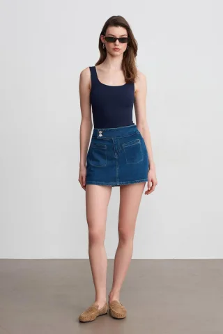 Hochtaillierter gerader Mini-Denimrock