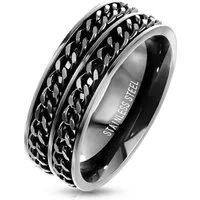 BUNGSA Fingerring Ring Doppelkette schwarz aus Edelstahl Herren (Ring, 1-tlg), Damen Herren
