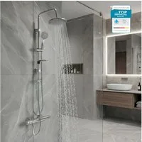 Grohe Duscharmatur Precision Flow Thermostat Set mit Aloni Duschgarnitur 3 Strahl Chrom (Spar-Set) mit Regendusche, 3 Strahlarten mit SafeStop Sicherheitssperre bei 38°