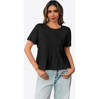 Imily Bela T-Shirt Damen Babydoll Tops mit Schößchen und Falten (Packung, 1-tlg., 1per-Pack) einfarbig