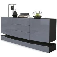 Vladon Sideboard City (Kommode, mit 2 Türen und 3 Schubladen), Schwarz matt/Grau Hochglanz (178 x 72 x 38 cm)