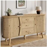 Merax Sideboard Erbsenform mit Rillenoptik, Wohnzimmerschrank in Holzoptik (150 x 36,5 x 75 cm, 1 St), Kommode mit 2 Schiebetüren,3 Schubladen,höhenverstellbare Einlegeböden