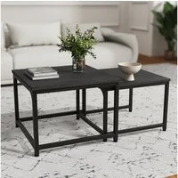HawthyHome Couchtisch 2er-Set quadratischer Wohnzimmertisch aus Holz mit Metallgestell (2-St), moderner Beistelltisch für Wohnzimmer und Schlafzimmer, platzsparend