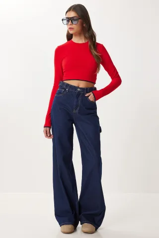 Hoch geschnittene Baggy-Fit weit geschnittene Jeans