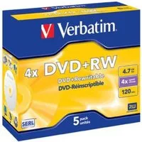 Verbatim DVD-Rohling 5 Verbatim Rohlinge DVD+RW 4,7GB 4x Jewelcase