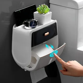 Bathroom Organizer Shelf Wall Mount Toilet Paper Holder Large Capacity Wall-mounted Double-layer Toilet Paper Holder No