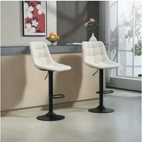HOMCOM Barhocker mit Lehne, Stahlgestell, Chenille-Optik (Höhenverstellbare Küchenstühle mit Fußstütze, 2 St., Gepolstert Barstuhl), Drehbar Tresenhocker für Küche, Wohnzimmer Beige