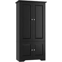Homfa Mehrzweckschrank Küchenschrank Badezimmerschrank Bücherschrank, Wohnzimmerschrank, mit 4 Türen, 58x32x123cm, schwarz