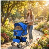 PawHut Hundebuggy Faltbar Hundewagen mit Regenschutz Reflektorstreifen waschbar Kissen, (Faltbar Hundewagen, 1-tlg), für kleine Hunde bis 10kg Blau
