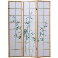 Homestyle4u Paravent Holz Raumteiler Bambus Shoji in Natur Sichtschutz Indoor Muster Motiv, Trennwand, 3-teilig, faltbar