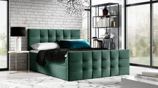 Boxspringbett Schlafzimmerbett NOEL 200x200cm Stoff Grün inkl. Bettkasten