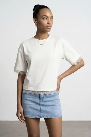 Damen Baumwoll-Elasthan Rundhals T-Shirt