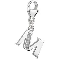 Materia Charm Buchstabe Silber Anhänger Buchstabe " M " Alphabet Zirkonia C63, 925 Sterling Silber, rhodiniert