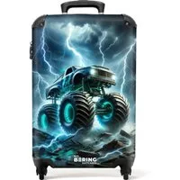 NoBoringSuitcases.com© Kinderkoffer Großer Monstertruck mit blauen Akzenten 55x35x20cm, 4 Rollen, Handgepäck Koffer, Hartschalenkoffer Kinder, Reisekoffer Jungen