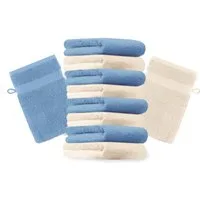 Betz Waschhandschuh 10 Stück Waschhandschuhe Premium 16x21 cm Farbe beige und hellblau, (10-St)