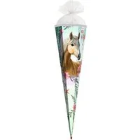 Roth Schultüte Pferd Bella, 85 cm mit Glitzerborte, eckig, 6-eckig, Tüllverschluss, Roth-Spitze