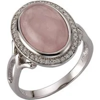 Zeeme Fingerring 925 Sterling Silber rhodiniert mit echtem Rosenquarz Zirkonia