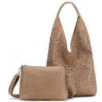 ITALYSHOP24 Schultertasche DAMEN XXL SHOPPER Set HOBO Cross Over Body Bag Umhängetasche Beutel (Spar-Set: Henkel Tasche mit CrossOver, Workbag Schule Tote Weekender, 2-tlg., mit Henkel & Schultergurt), Schmucktasche Smartphone Freizeit Abend Urlaub L