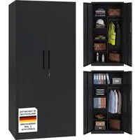 STEELSØN Garderobenschrank Regulus abschließbar (Schwarz, 1-St) Spindschrank aus Stahl mit 6 Fächern & 1 Kleiderstange, inkl. Schloss