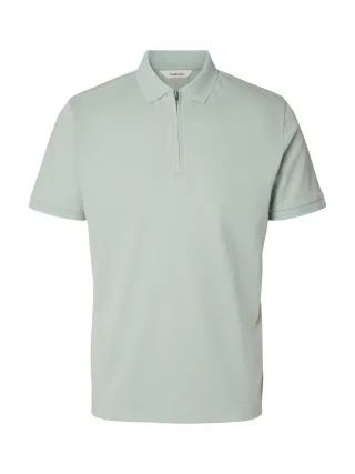 selected men - SLMFAVE ZIP SS POLO NOOS Aqua Gray - Gr. - S