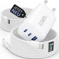 GreenHec 65w USB-C Ladegerät 3-Port Mehrfach Schnellladegerät GAN Netzteil Schnelllade-Gerät (50 mA, Spar-Set, Universelle Kompatibilität, + Ladekabel Fast Charger Adapter Macbook Ladestation Type C + USB-AA)