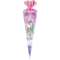 Nestler Schultüte Einhorn Märchenwald, 70 cm, rund, mit rosafarbigem Filzverschluss, für Schulanfang
