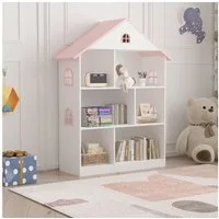 en.casa Kinderregal, »Vipsali« in Hausform 107 x 83 x 30 cm Weiß/Rosa