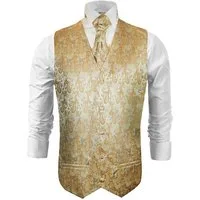 Paul Malone Anzugweste Herren Hochzeitsweste mit Plastron Set 2tlg paisley - Bräutigam (Set, 2-tlg., mit Weste und Plastron) gold V16, Gr. 50 (S)
