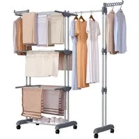 Oak&Tea Wäscheständer Turm Standtrockner 4 Ebenen Ausziehbarer mit klappbare Flügel, XXL Standtrockner, 4 Ebenen, klappbare zwischen 83-200cm, mit Rollen