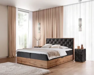 Boxspringbett Schlafzimmerbett MAXIMO 180x200cm in Stoff Torre Schwarz
