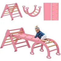 AIYAPLAY Klettergerüst mit Rutsche, Kletterbogen, inkl. doppelseitige Rampe, (5 in 1 klappbar Kletterdreieck, 3-St., Spielplatz Indoor), für Kinder 18-48 Monate, Rosa