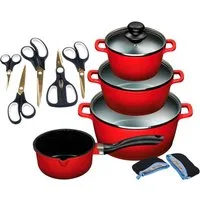 KING Topf-Set ALUGUSS, Aluminiumguss (Set, 14-tlg., je 1 Kochtopf 16/20/24 cm, 1 Stieltopf 16 cm, Scheren-Set, Grips), Deckel Silikonrand,Antihaft-Beschichtung,Induktion