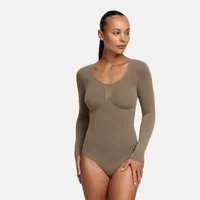 cfab (creamy fabrics) Shaping-Body Bodysuit Sculpting Shapewear Longsleeve mit String-Taupe-XL (1-tlg)