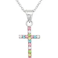 ALEXANDER YORK Kette mit Anhänger KREUZ Kristall bunt, 2-tlg. (Kette mit Anhänger), 925 Sterling Silber