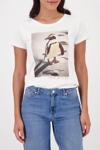 monari - T-Shirt mit Pinguin Print off-white - Gr. - 38
