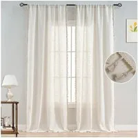 Rosnek Gardine Vintage, Quaste, Creme, Stabtasche, für Wohnzimmer Schlafzimmer Deko (2 St), Stangendurchzug, halbtransparent, H×B: 160×132, 213×132, 274×132