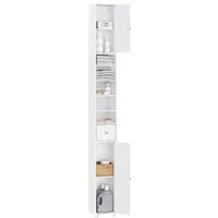 SoBuy Hochschrank BZR167, Badezimmerschrank schmal Badmöbel Hochglanz Nischenregal mit 5 Fächern Badschrank Badregal mit 1 Schublade und Türen
