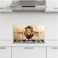 KitchenYeah Küchenrückwand selbstklebend (keine Folie) Löwenkopf - Leinen - Creme, (1-tlg), Küchenrückwand, Spritzschutz, Kitchen, 60x30 cm