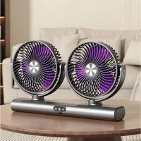 VIVIHEYDAY Akku-Ventilator Doppelkopf-Ventilator, wiederaufladbarer USB-Ventilator mit licht, & Haken, 360° drehbar, Auto-Luftzirkulator für Zuhause, Camping