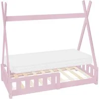 ML-DESIGN Spielbett Hausbett Tipi Zeltbett inkl. Lattenrost Bodenbett Kinder Himmelbett, Abenteuerbett mit Rausfallschutz Zelt Bett Kiefer Rosa Kinderhaus